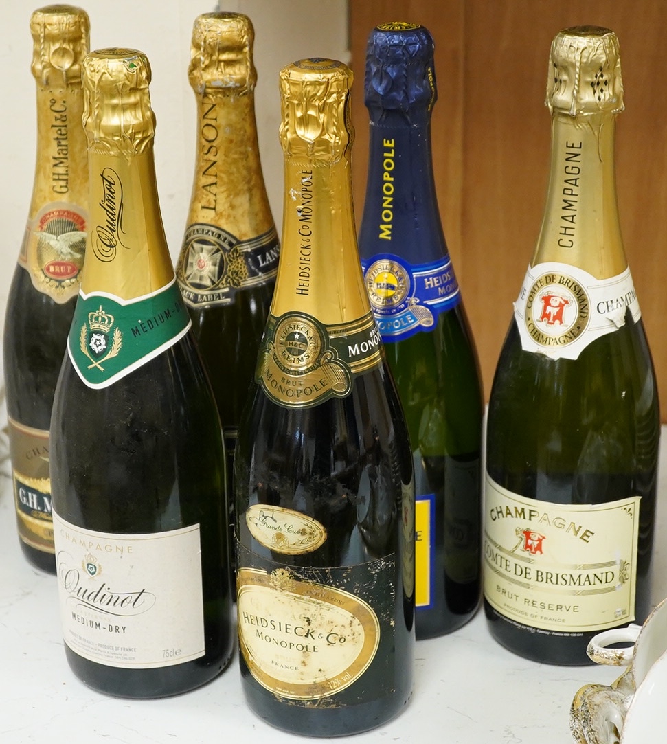 Six various bottles of Champagne to include Monopole, Lanson Black Label and G H Martel & Co